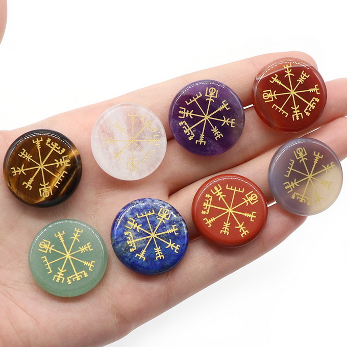【茜茜珠饰】天然水晶25mm圆片指引方向符号DIY饰品配件 11色