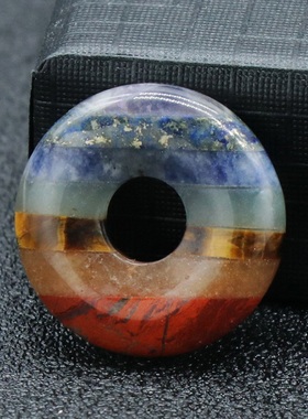 【茜茜珠饰】七彩石平安扣吊坠水晶石头拼接大孔圈圈查克拉 四款