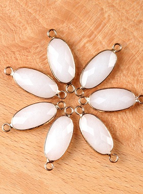 【茜茜珠饰】天然水晶椭圆双切面双孔吊坠Diy饰品配件项链 21色