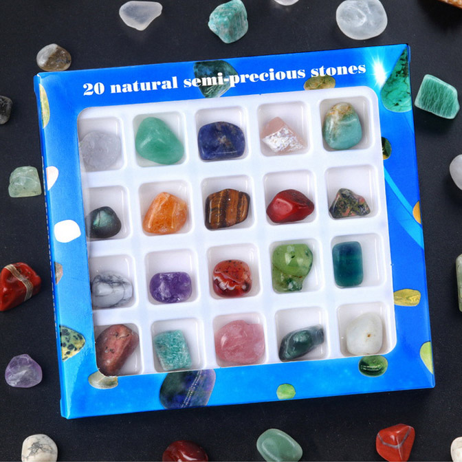 【茜茜珠饰】跨境水晶宝石矿石原石标盒装20种材料学生科普教材
