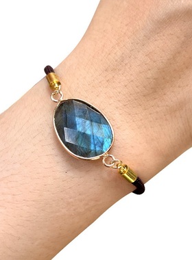 【茜茜珠饰】天然紫水晶切面不规则包边手链可调节手绳跨境 13色