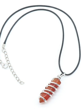 【茜茜珠饰】天然水晶石头玛瑙螺旋绕丝六角锥吊坠亚马逊 九色