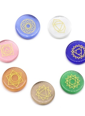 【茜茜珠饰】Chakela猫眼石圆片雕刻瑜伽符号绒布袋wish亚马逊