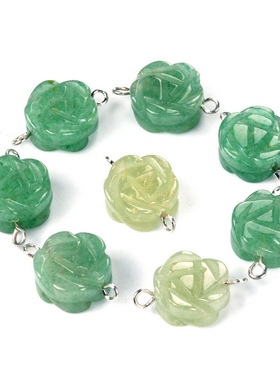 【茜茜珠饰】玫瑰花双孔连接器天然半宝石双面雕刻玫瑰花DIY 11色