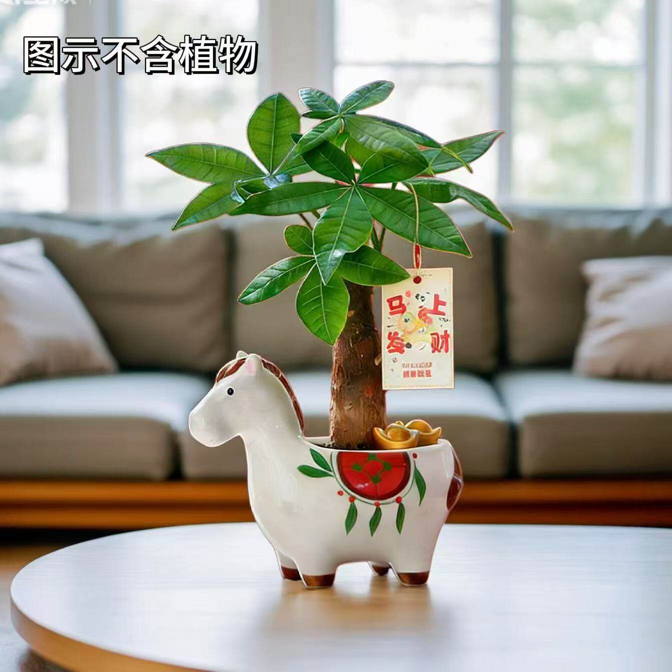 2026网红爆款马到成功陶瓷小福马花盆动物创意办公室客厅桌面招财