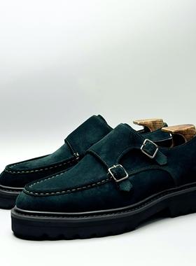 Swiscardin复古休闲英伦风百搭男士牛反绒时尚增高厚底正装孟克鞋