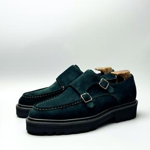 Swiscardin复古休闲英伦风百搭男士牛反绒时尚增高厚底正装孟克鞋