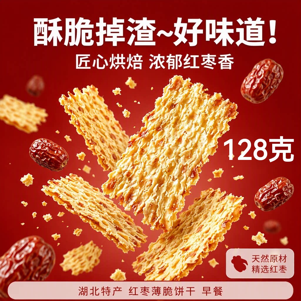 湖北特产红枣薄脆饼干早餐零食批发怀旧袋装休闲薄饼