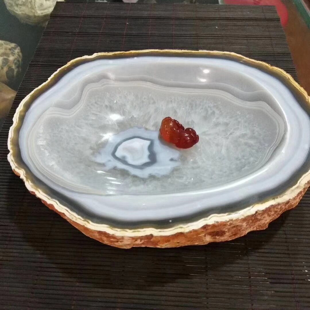 天然玛瑙原石雕刻大砚台摆件