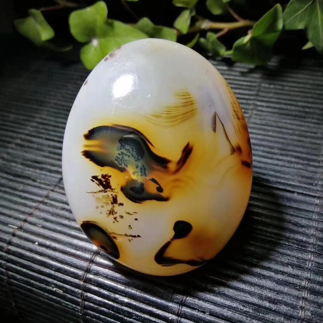 天然海洋玉髓原石画面象形仙鹤蛇