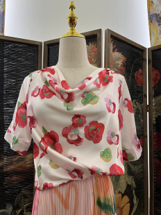 缎面短袖 光泽面上衣法式 百搭通勤 女夏季 北纬8度复古系宫廷风衬衫