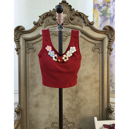 手作固定杯吊带背心女美背修身显瘦短款小上衣内搭外穿安哥拉红26