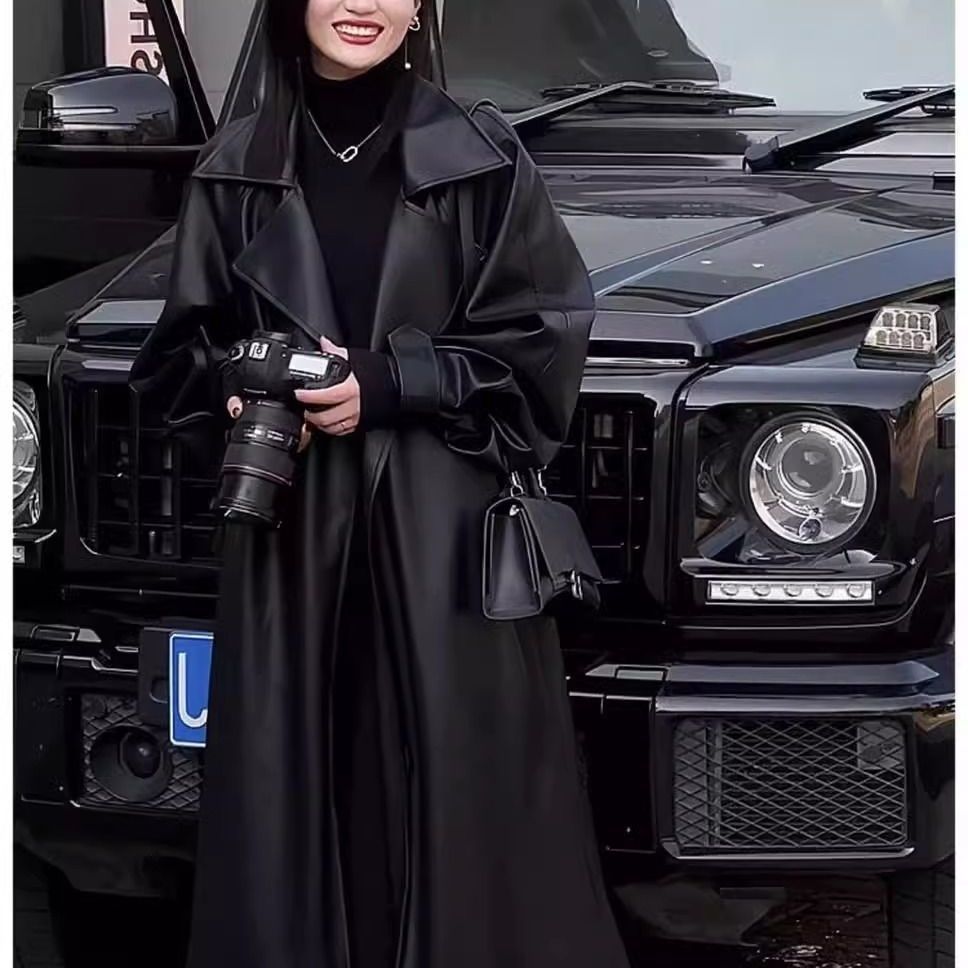 2025秋季新款时尚潮流过膝皮衣外套女高级感暗黑气质时髦大衣女