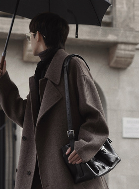 ELI【圣彼得堡】双领不对称设计澳洲初剪绵羊毛双排扣羊毛大衣