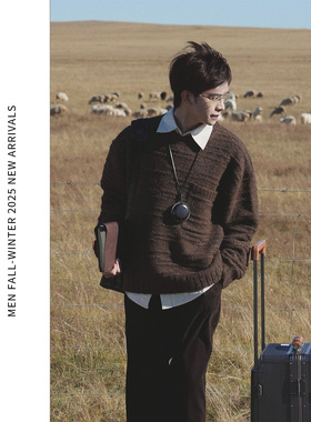 ELI【牧马人】秋冬带贴袋羊毛混纺软糯休闲圆领套头内搭针织毛衣