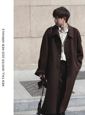 ELI【垢木】100% 棉知识分子风松木棕腰带款廓形双面毛呢大衣冬季