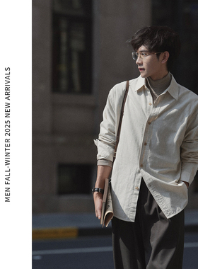 ELI【白茶】莱赛尔亚麻混纺秋季老钱风复古休闲透气衬衣长袖衬衫