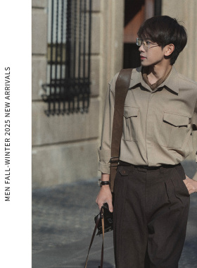 ELI【川山】花纱暗门襟可机洗羊毛混纺抗皱工装衬衫明线衬衣