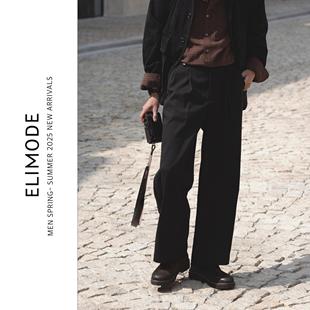 休闲西裤 羊毛天丝混纺春夏宽松垂感黑色直筒长裤 男 乌木 ELI