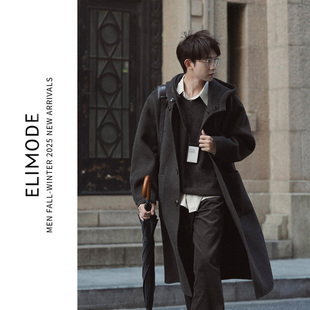 绵羊毛混纺慵懒感麋鹿棕连帽中长款 冬季 双面毛呢大衣 冬序 ELI