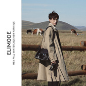 日系复古水洗纯棉牛仔巴尔马肯卡其色廓形风衣秋冬款 ELI 草垛