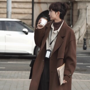 大衣外套男24秋冬 羊毛双面尼双排扣枪挡中长款 ELI 法罗群岛