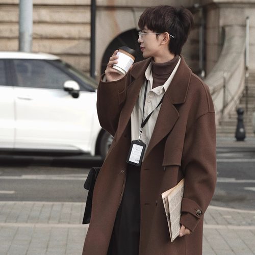 羊毛双面尼中长款大衣外套