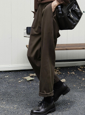 Eli 【挪威森林】秋冬复古简约毛呢通勤松弛感磨毛休闲长裤西裤