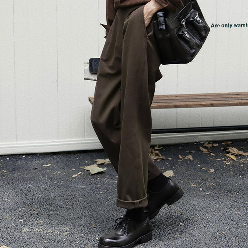 Eli 【挪威森林】秋冬复古简约毛呢通勤松弛感磨毛休闲长裤西裤