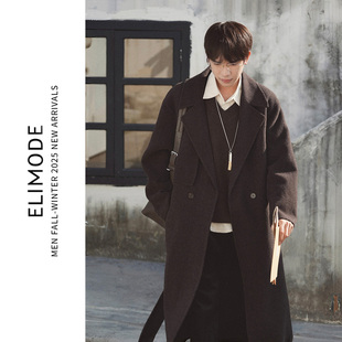 大衣冬季 定染高支纯羊毛蟹钳领双面呢保暖中长款 梅里雪山 ELI