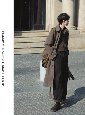 ELI【馥树】巴尔马肯廓形中长款纯棉内里风衣春秋季休闲复古外套