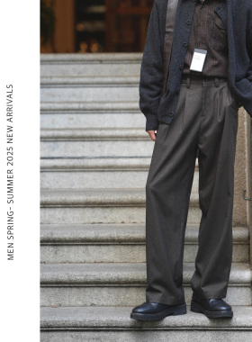 ELI【楚门】春季可机洗抗皱双褶格雷系复古简约直筒休闲裤西裤