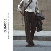 耶加雪菲 秋季 松紧腰单褶复古通勤免烫垂感休闲裤 ELI 直筒西裤