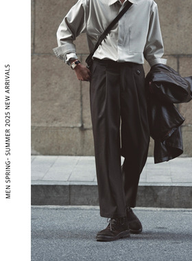 ELI【耶加雪菲】秋季松紧腰单褶复古通勤免烫垂感休闲裤直筒西裤