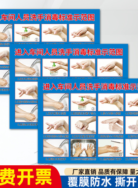 车间人员洗手消毒撕开墙贴
