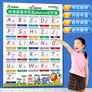 英语入门26个字母标准大小书手写体表无声款 挂图单词文墙贴纸教具