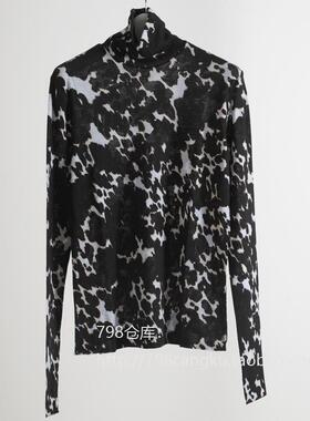 798仓库 11.5上新美利奴高支羊毛n女款高领印花打底衫2A240401