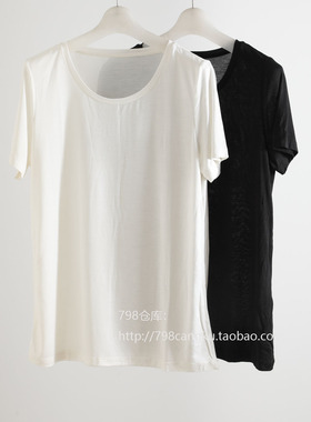 798仓库夏季新款圆领纯色简约百搭宽松显瘦针织真丝短袖2A24090