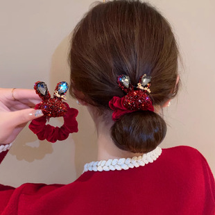 新年红色发饰女满钻可爱兔子耐用皮套大肠发圈扎马尾头绳绑头发绳