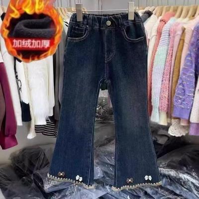 女童冬季加绒牛仔裤喇叭裤一体绒
