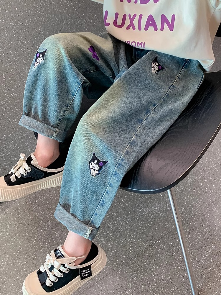 女童牛仔裤春秋新款童装春秋女孩洋气百搭儿童裤子时尚中大童宽松
