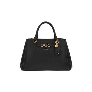 代购GUESS女士手提包大容量可手提可斜挎日常携带黑色皮质金属扣