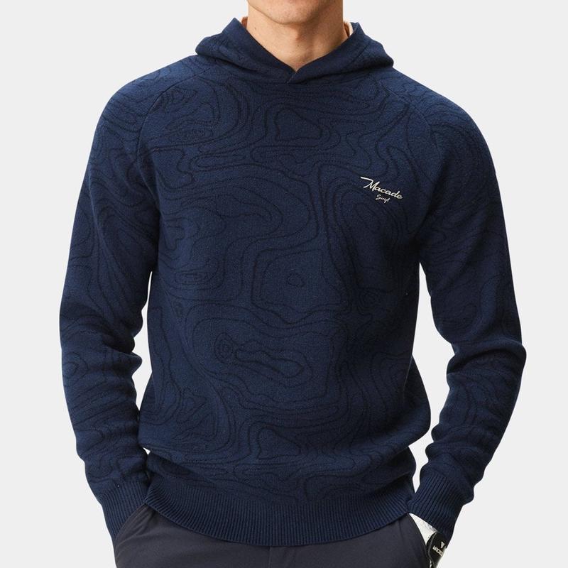 代购Macade Golf Jumper - M Script Knitted Hoodie - Dark Blue