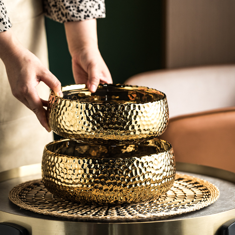 轻奢高级感茶洗缸陶瓷金色客厅餐桌前台水果糖果碗大号工艺品摆件