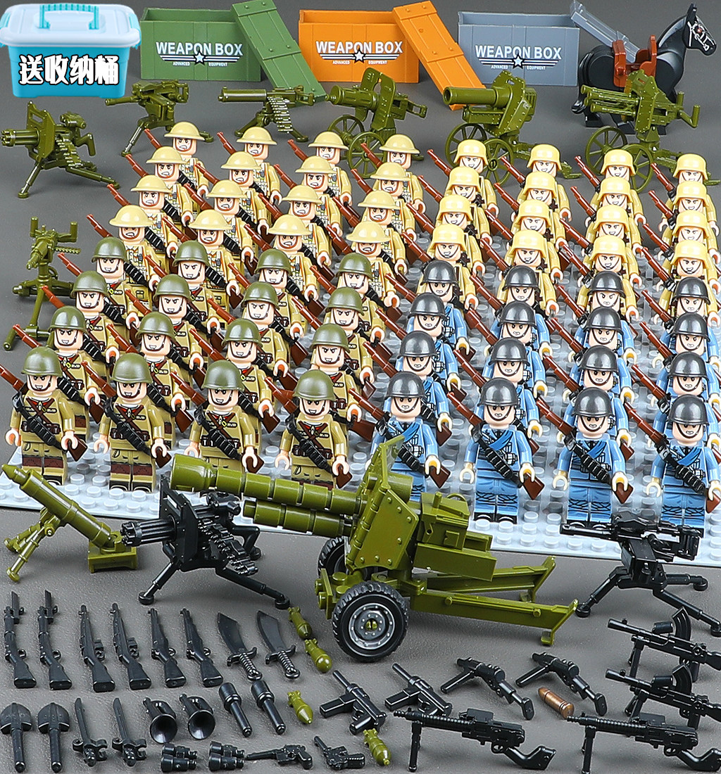 二战士兵战争小人偶八路军人仔系列武器枪拼装男孩益智玩具