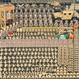 军事特种兵荒野哨岗拼装积木人仔儿童男孩益智拼装玩具小人偶