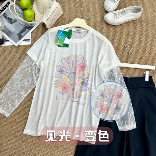 韩系光感变色凉感防晒蕾丝罩衫