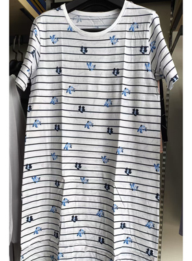 纤丝鸟女士条纹圆领半袖裙19084