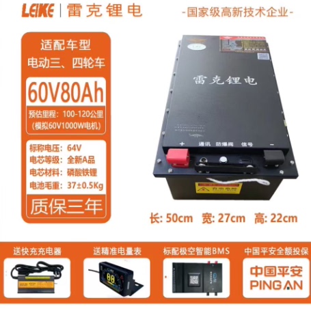 雷克锂电池全新车规级磷酸铁锂电动车三轮车锂电池60V72V100A电瓶