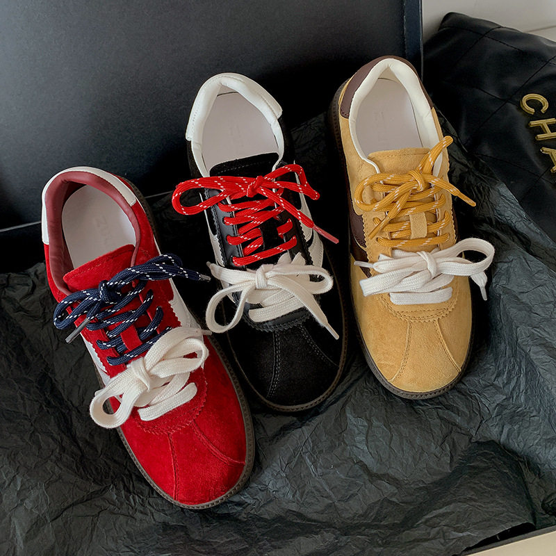多巴胺红色德训鞋2024秋季新款复古鸳鸯鞋带拼色休闲运动女阿甘鞋,女鞋,时尚休闲鞋,淘宝优惠券,粉丝福利购,淘宝优惠卷